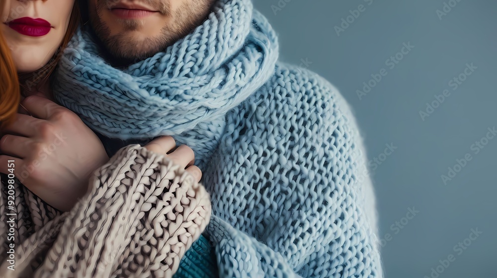 Cozy couple wrapped in soft scarves, sharing warmth and intimacy against a serene backdrop, evoking love and comfort. Cozy couple wrapped in soft scarves, sharing warmth and intimacy against a serene backdrop, evoking love and comfort.