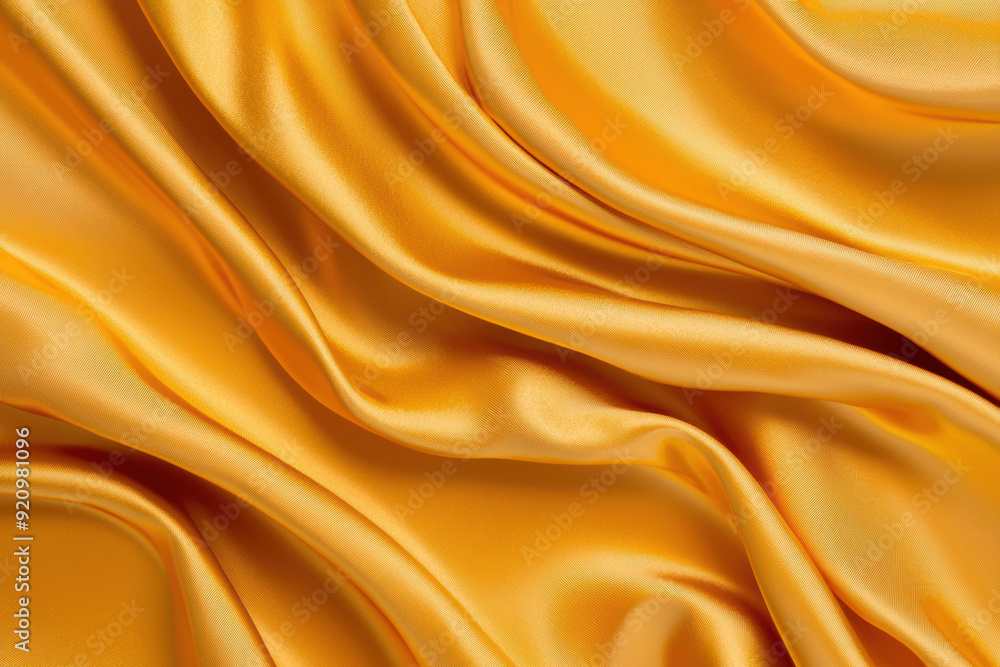 Fototapeta premium Close-up of golden silk fabric with smooth folds and luxurious texture, creating an elegant and rich background for various uses.