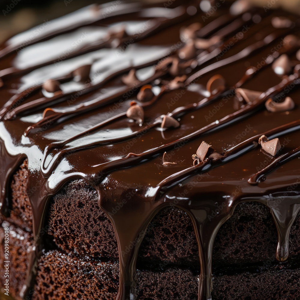 Close-up of Delicious Chocolate Cake with Drizzled Glaze Close-up of Delicious Chocolate Cake with Drizzled Glaze