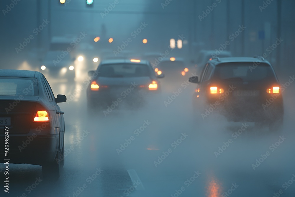 Cars Driving Through Foggy Night Cars Driving Through Foggy Night