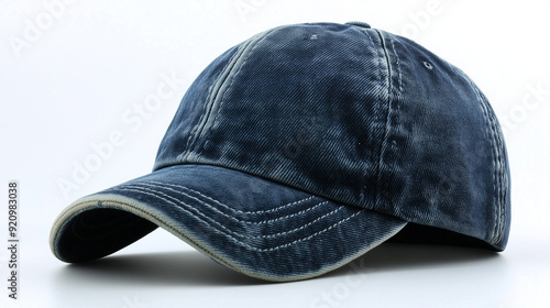 Isolated denim baseballcap on white background mockup photo