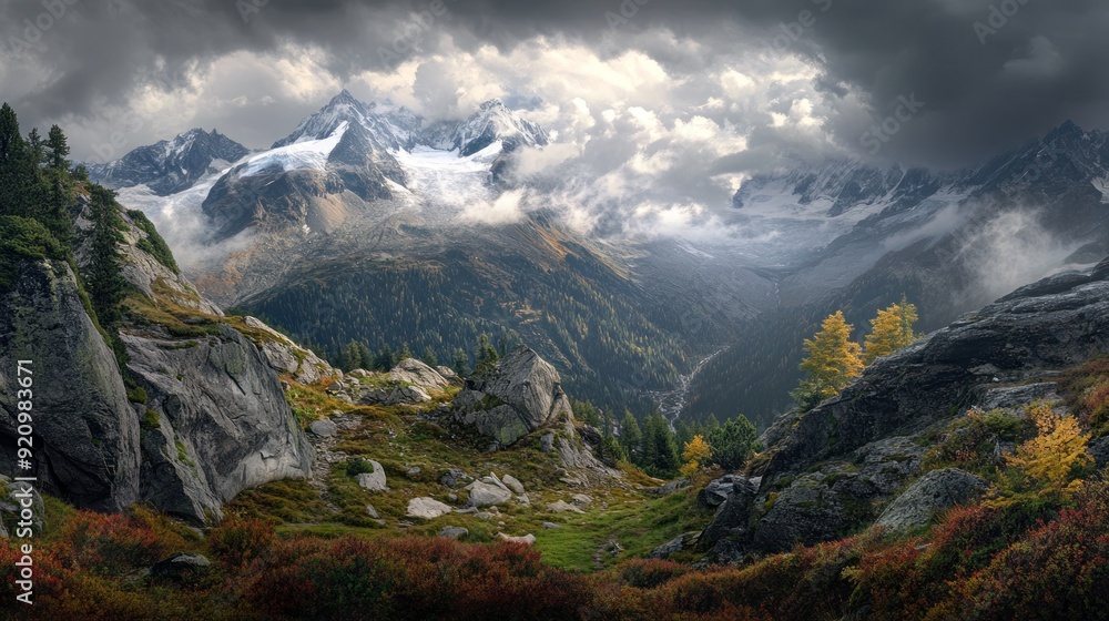 Fototapeta premium Mountain Range with Dramatic Clouds