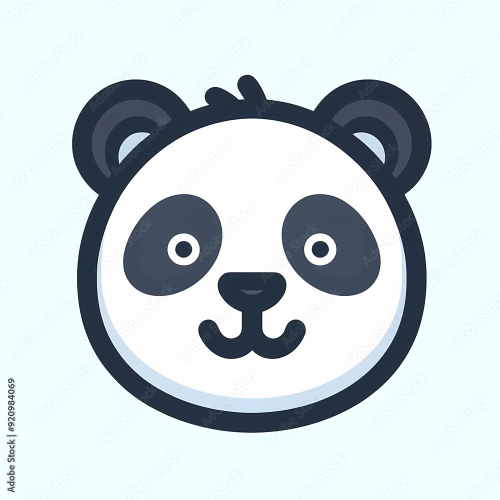 Black and white panda face icon with a cheerful expression, great for logos, website icons, and environmental awareness campaigns Black and white panda face icon with a cheerful expression, great for logos, website icons, and environmental awareness campaigns