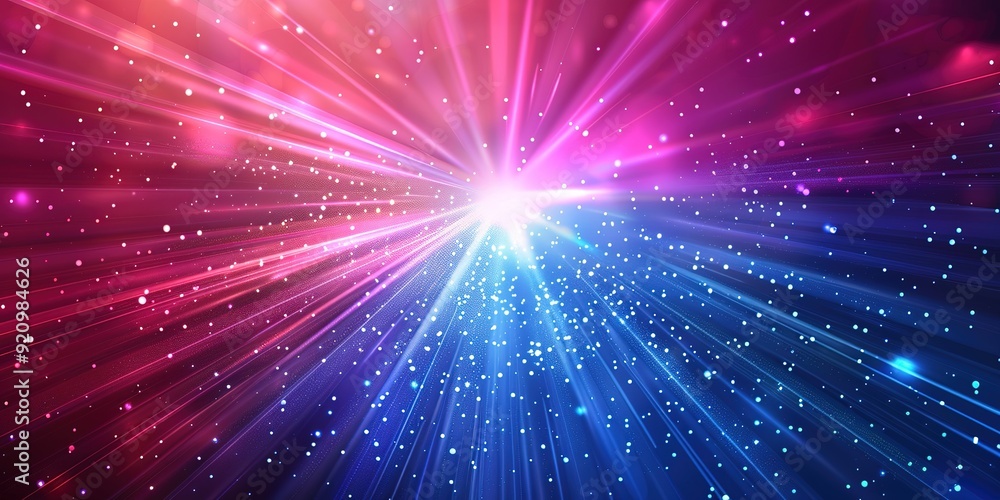 Naklejka premium Abstract background with pink and blue light rays and sparkling bokeh.
