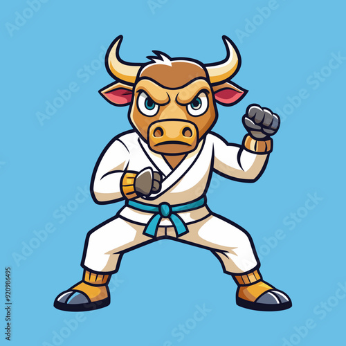 karate bull maskot in kimono