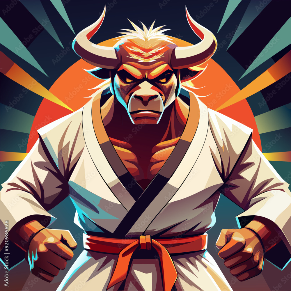 karate bull maskot in kimono karate bull maskot in kimono