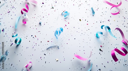 Confetti and Streamers on White Background - Party Celebration