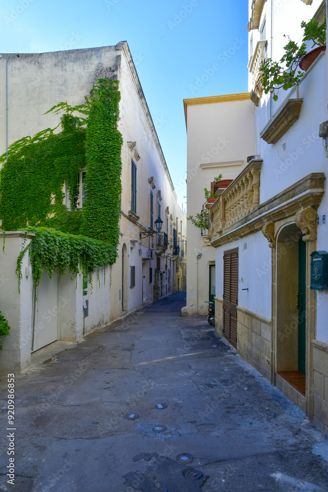 A narrow street in the historic center of Gallipoli, a tourist town in Puglia in Italy. A narrow street in the historic center of Gallipoli, a tourist town in Puglia in Italy.