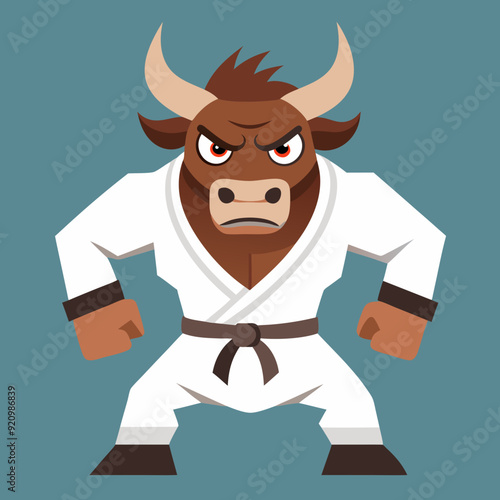 karate bull maskot in kimono