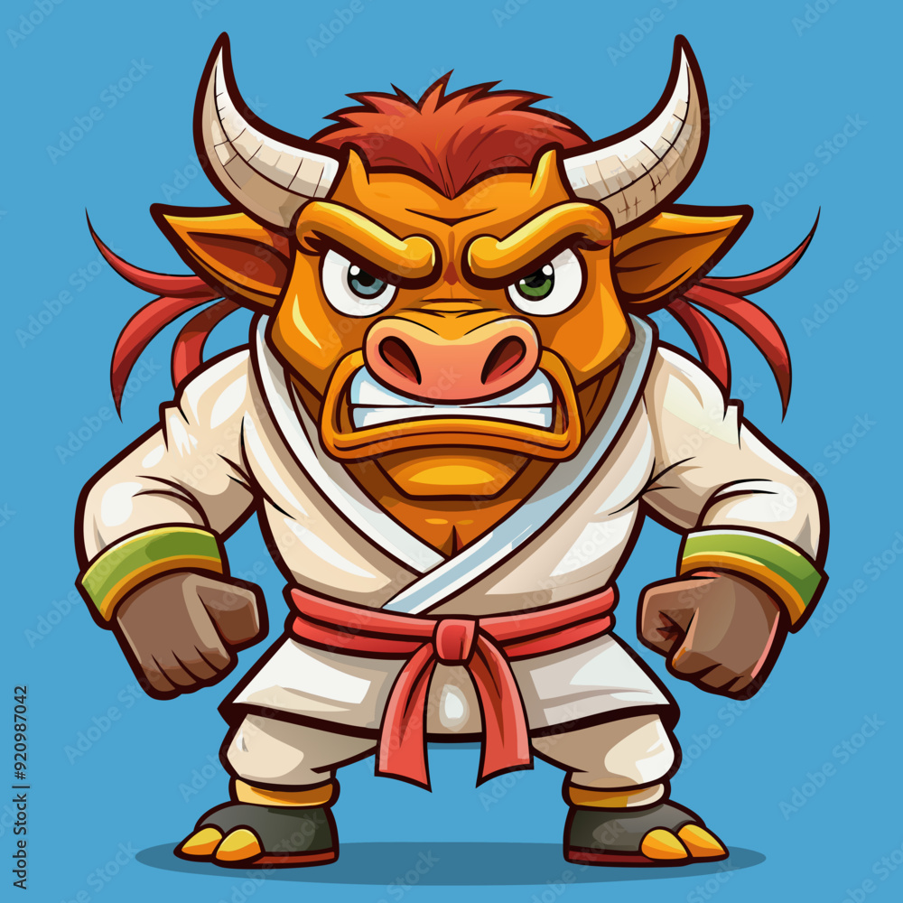 Obraz premium karate bull maskot in kimono