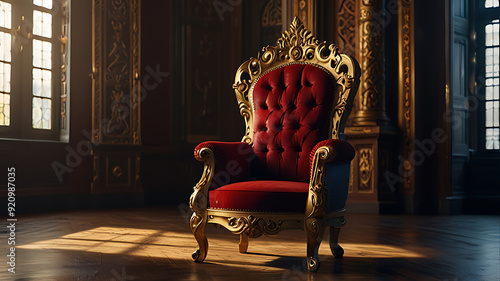 majestic king throne chair on the luxurious room, throne chair, AI Generative photo