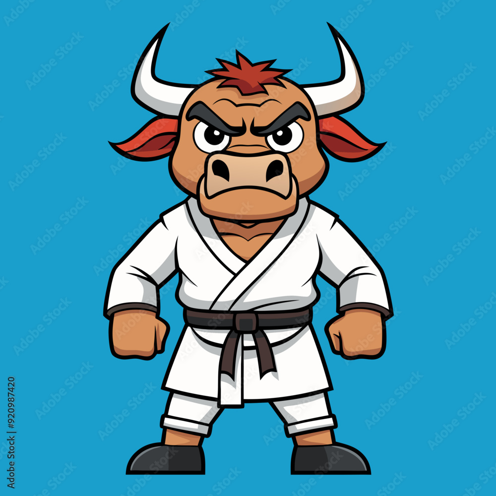 Fototapeta premium karate bull maskot in kimono
