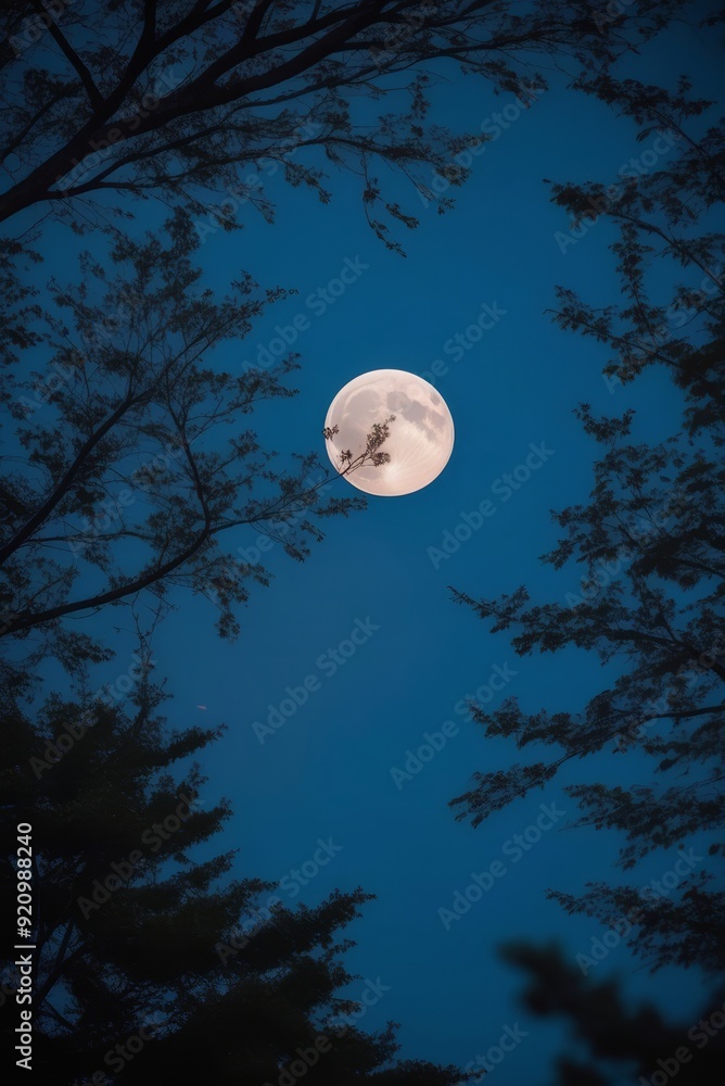 Full Moon Glowing Through Silhouetted Trees Full Moon Glowing Through Silhouetted Trees