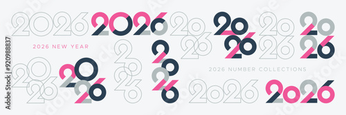 Set of 2026 logo number for new year celebration, calendar and cover. 2026 new year design number