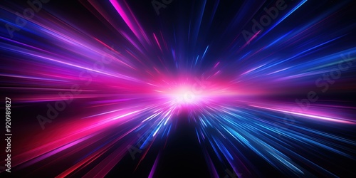 Abstract background with pink and blue light streaks radiating from a bright center on a black background.