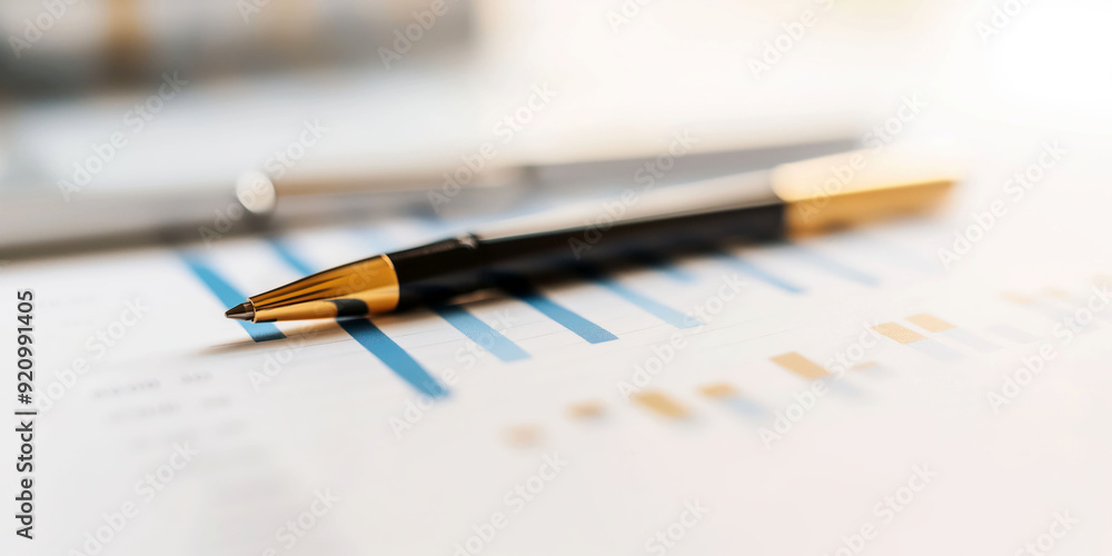 Elegant Black and Gold Pen on Financial Graphs and Charts Business Analysis and Financial Planning Elegant Black and Gold Pen on Financial Graphs and Charts Business Analysis and Financial Planning