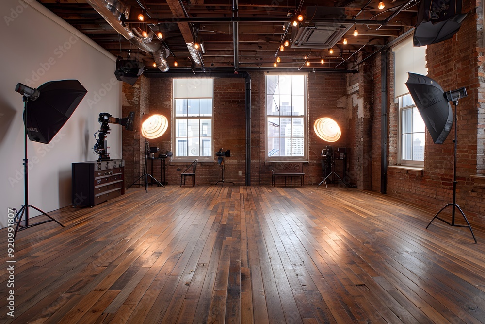 Fototapeta premium Professional Flash Lighting in a Commercial Photography Studio, Capturing High-Quality Images