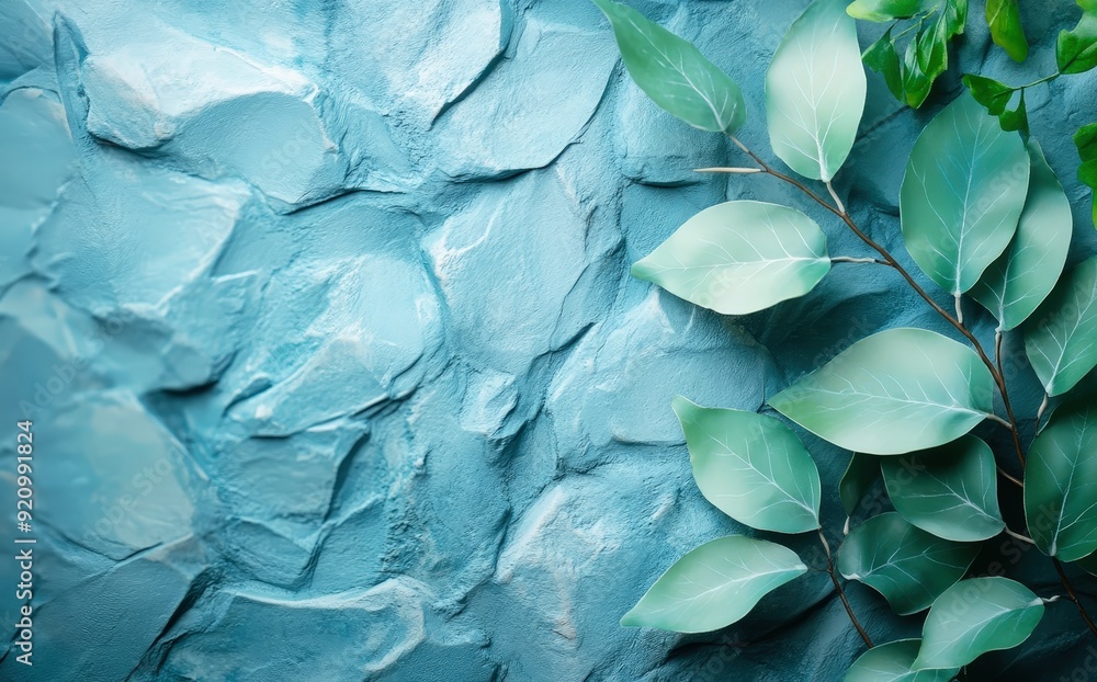 Fototapeta premium Serene Blue Stone & Lush Greenery Background Texture