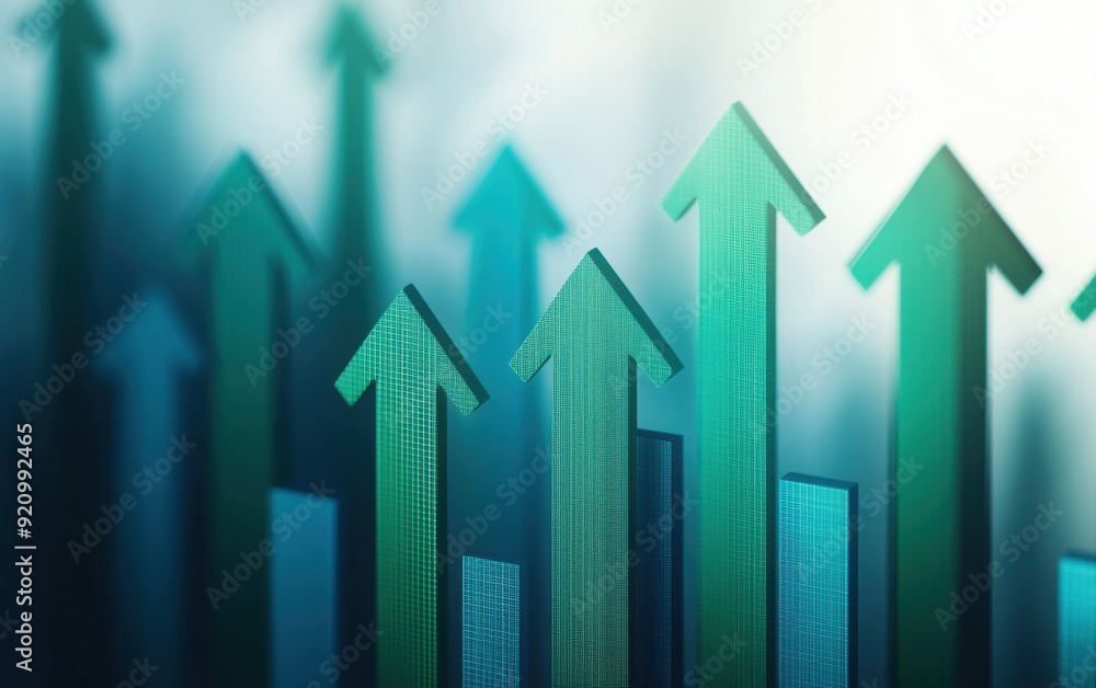 Rising green arrows and bar charts symbolizing financial growth, success, and economic upward trends in business and investments. Rising green arrows and bar charts symbolizing financial growth, success, and economic upward trends in business and investments.