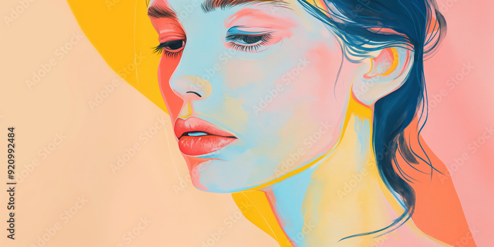 Vibrant Digital Portrait of a Contemplative Woman in Bright Pastel Colors Vibrant Digital Portrait of a Contemplative Woman in Bright Pastel Colors