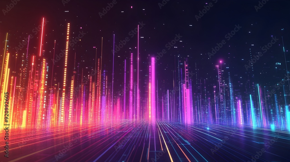 Vibrant Neon Lights Pulsing Through Futuristic Digital Space Vibrant Neon Lights Pulsing Through Futuristic Digital Space