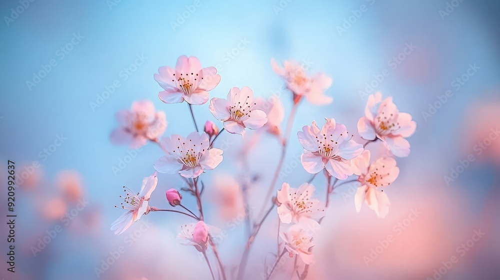 Delicate pink flowers bloom against a soft, dreamy background, creating a serene and tranquil atmosphere perfect for any project. Delicate pink flowers bloom against a soft, dreamy background, creating a serene and tranquil atmosphere perfect for any project.
