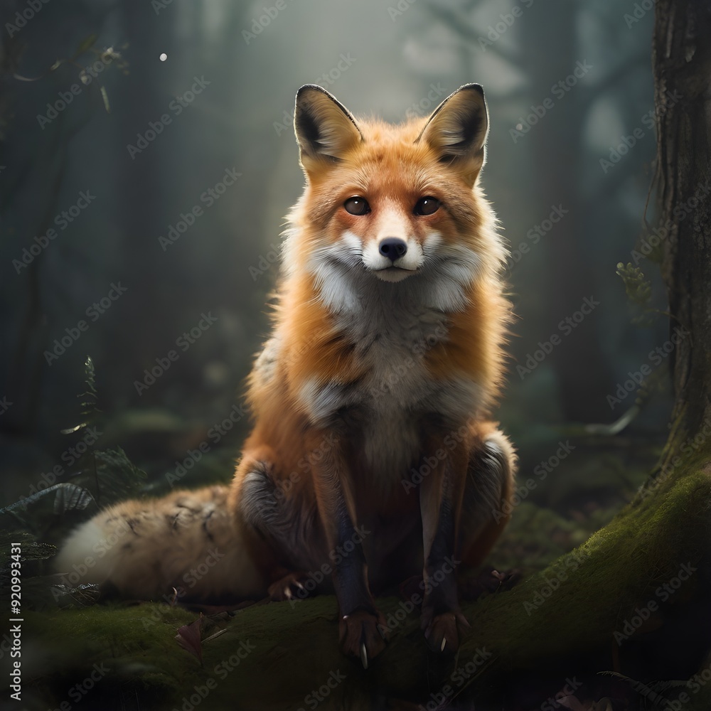 Ethereal fox in a moody forest Ethereal fox in a moody forest