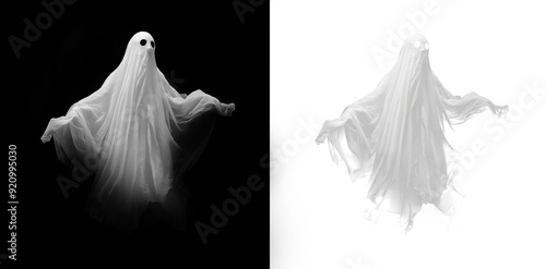 Detailed White Ghost PNG on Transparent Background, Suitable for Creative Halloween Graphics and Themed Digital Projects