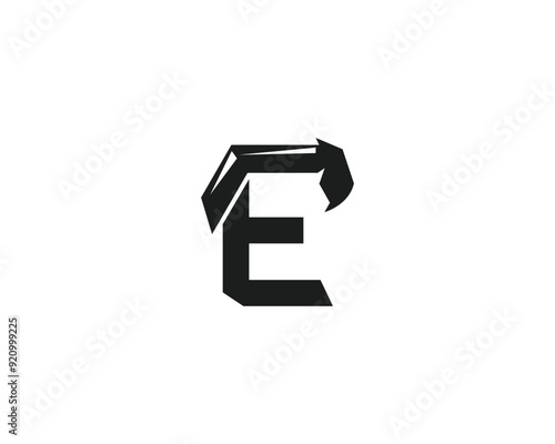 Letter E Construction Excavator Mining Logo. Template Minimalist Alphabet Vector Design