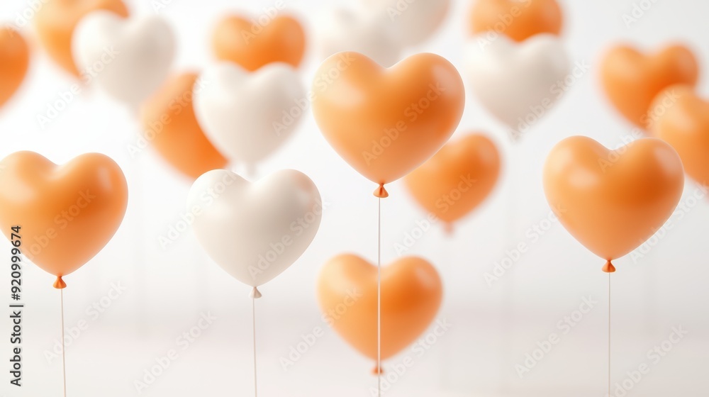 A whimsical display of heart-shaped balloons in orange and white, perfect for celebrations or romantic occasions. A whimsical display of heart-shaped balloons in orange and white, perfect for celebrations or romantic occasions.
