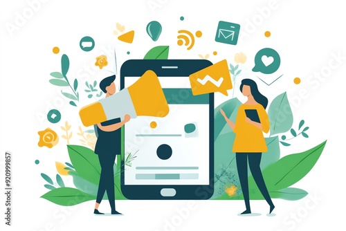 Digital Marketing Campaign with Man Holding Loudspeaker.