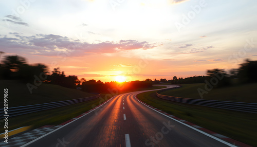 Race Track at Sunset with Light Trails isolated with white highlights, png