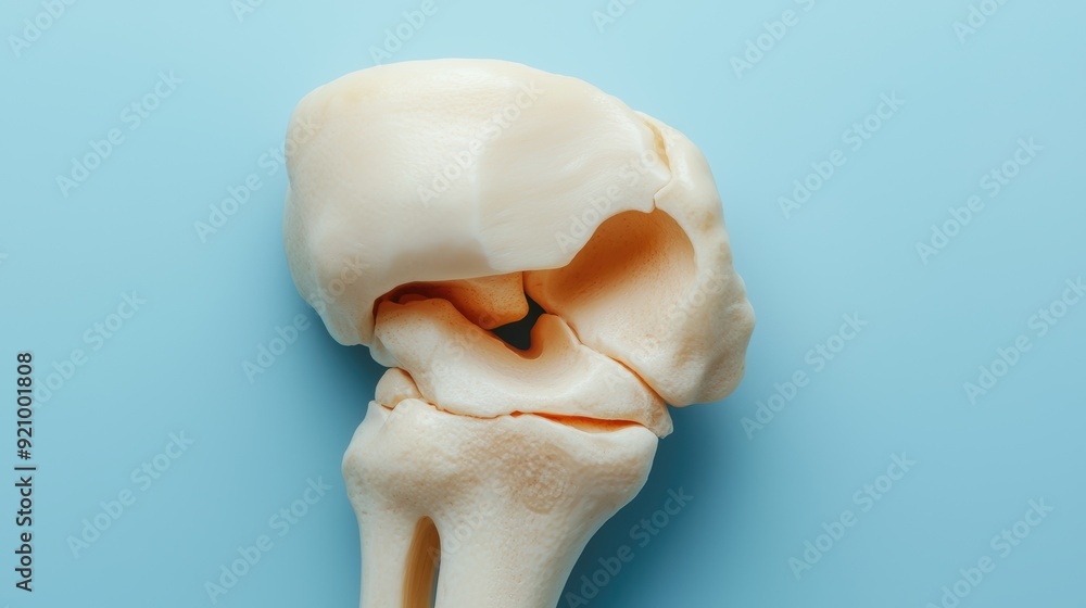 Naklejka premium Detailed Exploded View of Knee Joint Mechanics Showing Anatomy, Articulation, and Motion with Copy Space, 8K Resolution