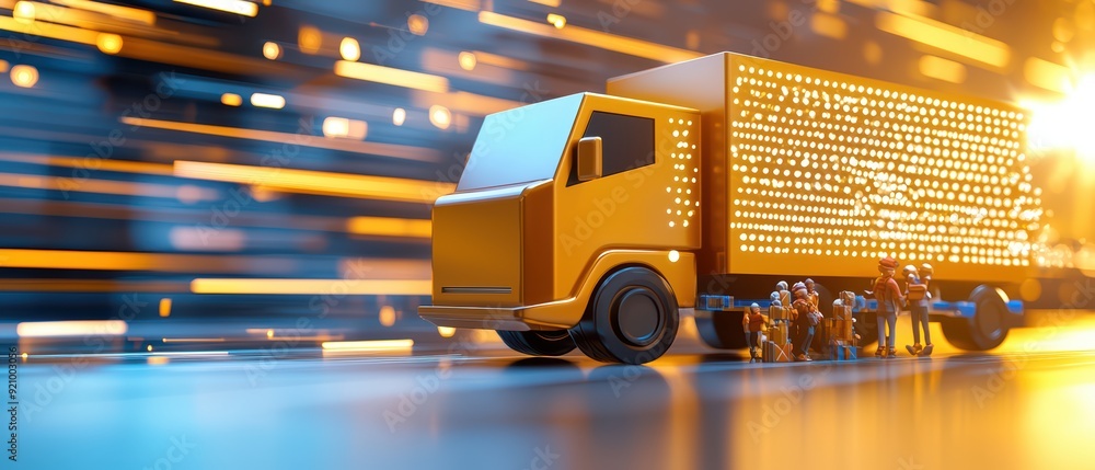 Dynamic scene of a modern delivery truck with blurred motion effects ...