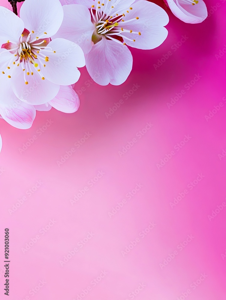 A pink background with white flowers on a branch A pink background with white flowers on a branch