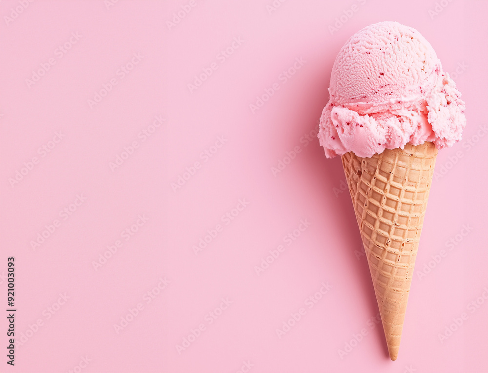 A pink ice cream cone isolated against a pink background - copyspace - a background sign for an ice cream shoppe A pink ice cream cone isolated against a pink background - copyspace - a background sign for an ice cream shoppe