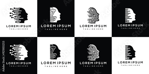 Collection of human head technology logo design templates. set head digital technology inspiration logo design	
