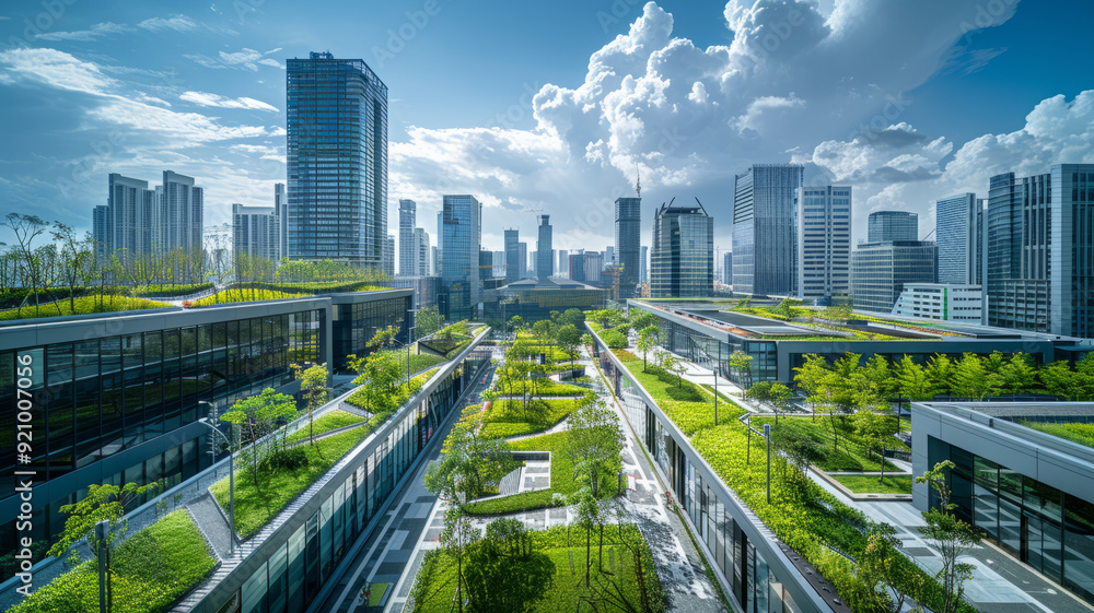 Fototapeta premium building, innovation, management, digital twins, smart city, low-carbon, green, photograph.