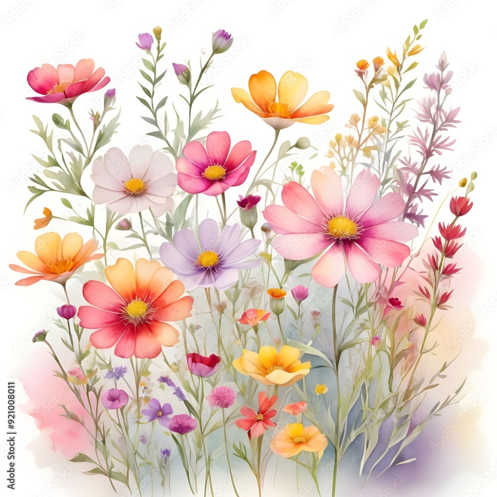 Fototapeta premium Pink and White Floral Pattern with Flowers and Leaves