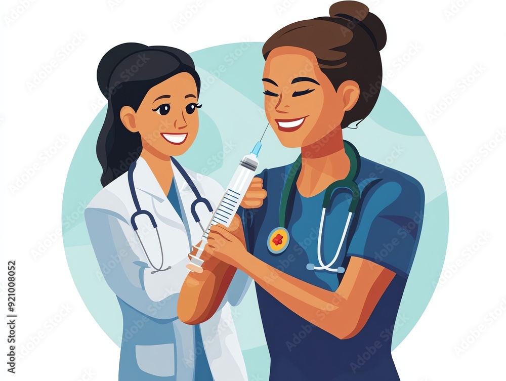 Doctor giving injection to patient. Doctor giving injection to patient.