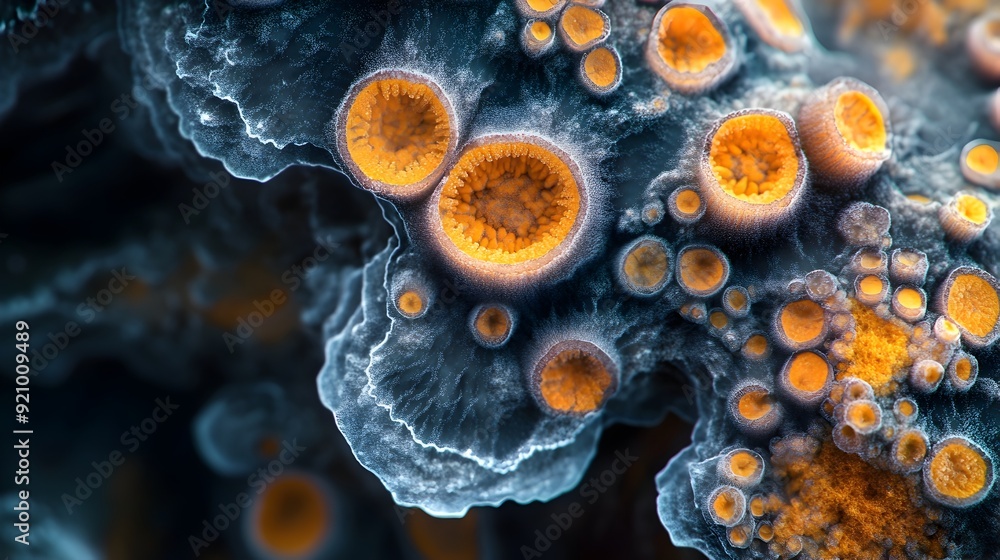 Intricate Microscopic View of a Vibrant Fungal Cell with Unique Cellular Structures and Spores Intricate Microscopic View of a Vibrant Fungal Cell with Unique Cellular Structures and Spores