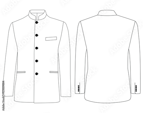 Nehru jacket Placket  long sleeves kote illustration template design
