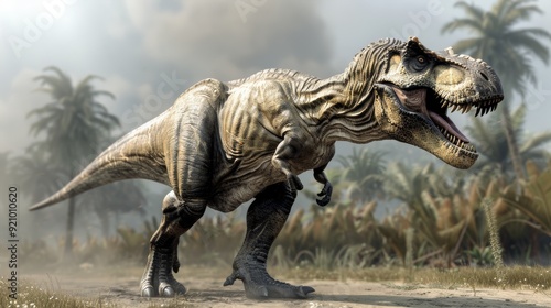 Imposing T Rex Dominates Prehistoric Landscape with Details