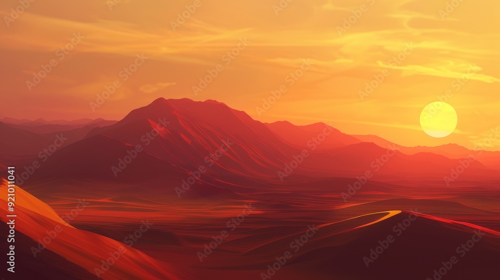 Desert Sunset with Dunes and Shadows Desert Sunset with Dunes and Shadows
