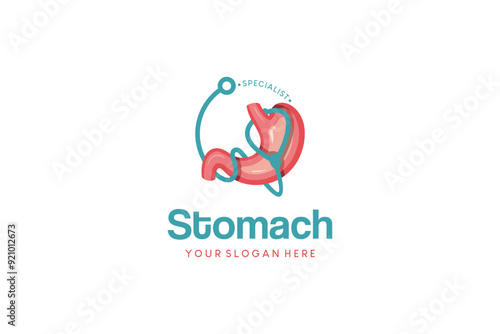 Stomach logo design vector illustration with stethoscope creative concept