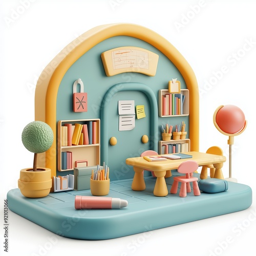 Cute School Class Cartoon Clay Illustration, School 3D Icon, Isolated on white background