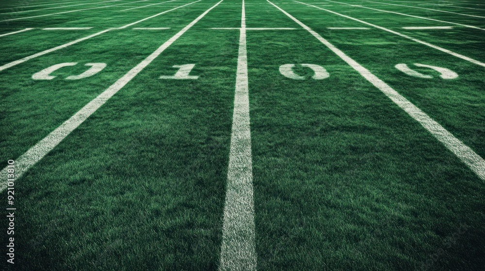 American Football Field, Green Grass, White Lines