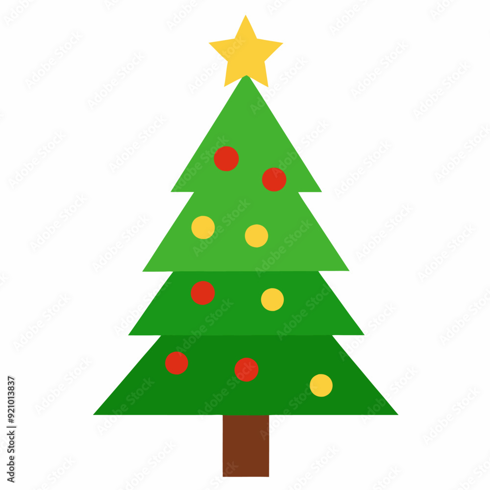 Detailed Christmas tree vector with ornaments, star, and gifts, perfect for festive designs. Detailed Christmas tree vector with ornaments, star, and gifts, perfect for festive designs.