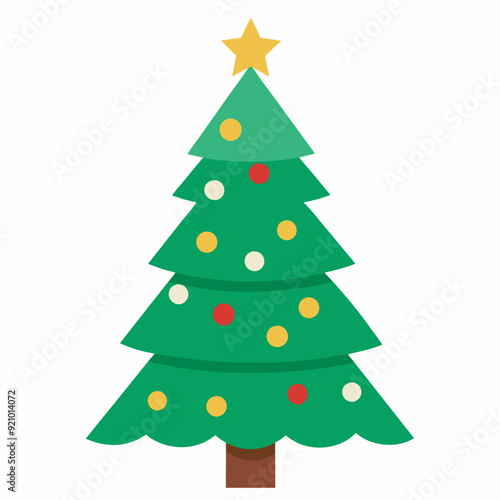 Detailed Christmas tree vector with ornaments, star, and gifts, perfect for festive designs.