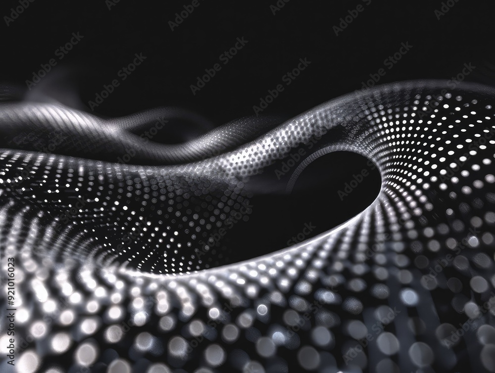 Abstract digital wave of white dots on black background. A futuristic and modern design. Abstract digital wave of white dots on black background. A futuristic and modern design.